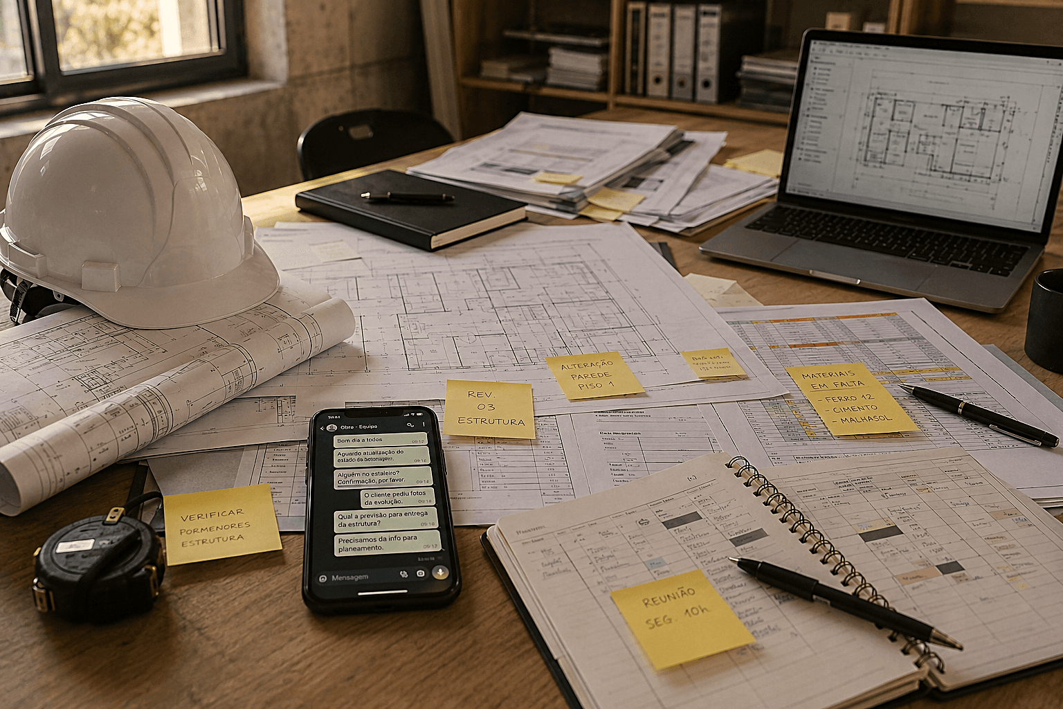 Verstreute Baustellendokumente, Nachrichten, Planung und Teaminformationen, die es erschweren, den Stand mehrerer Baustellen zu erfassen