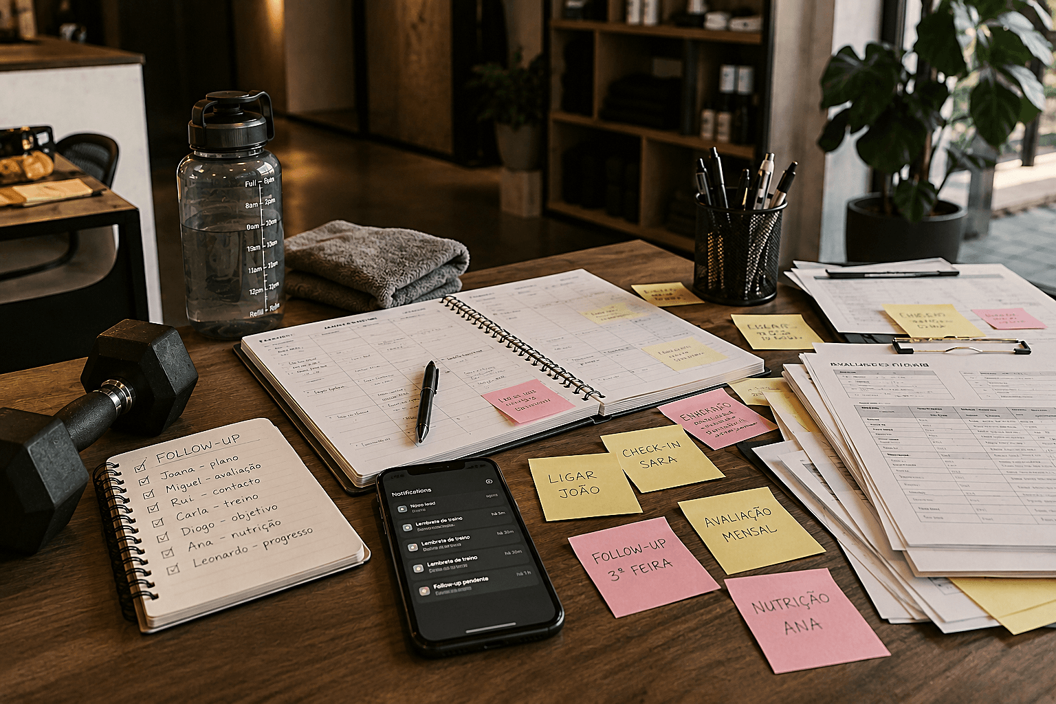 Agenda, contactos y tareas de seguimiento dispersas en una operación de fitness, con varios puntos de seguimiento manual
